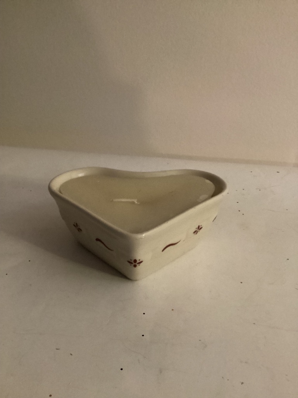 Longaberger Heart Candle Ramekin dish w/ burgundy trim